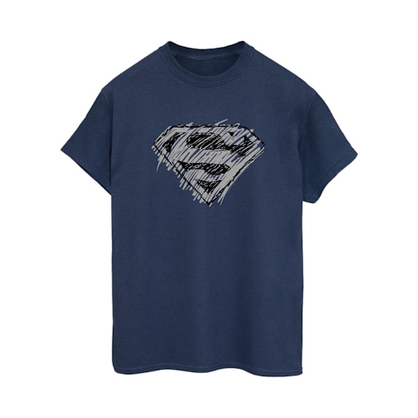 DC Comics Dam/Kvinnor Superman Logo Sketch Bomull Boyfriend T Navy Blue XL