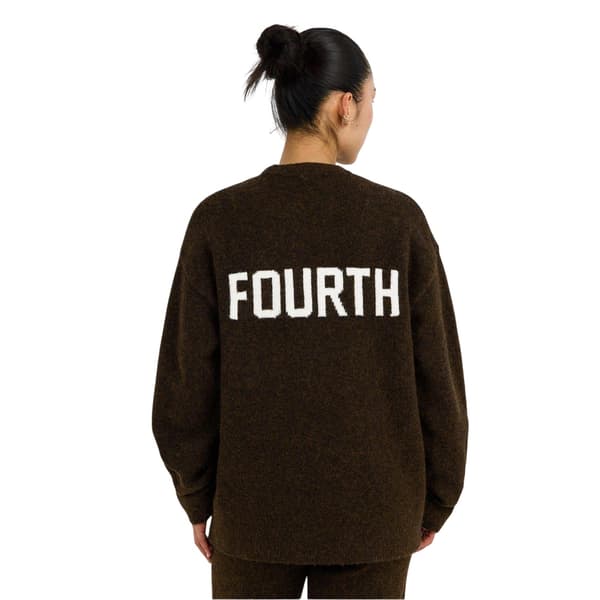 4th & Reckless Dam/Dam Broderad Logotyp Stickad Rundhals Chocolate 14 UK