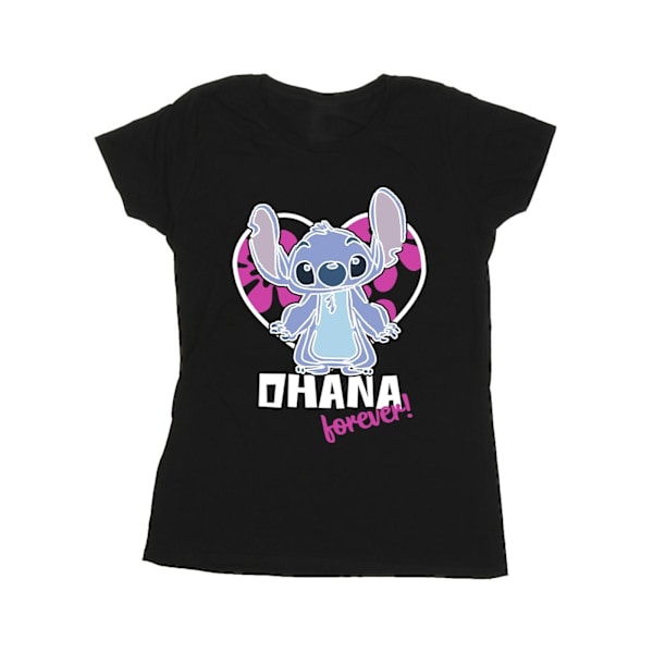 Disney Dam/Kvinnor Lilo Och Stitch Ohana Forever Hjärta Bomull Black L