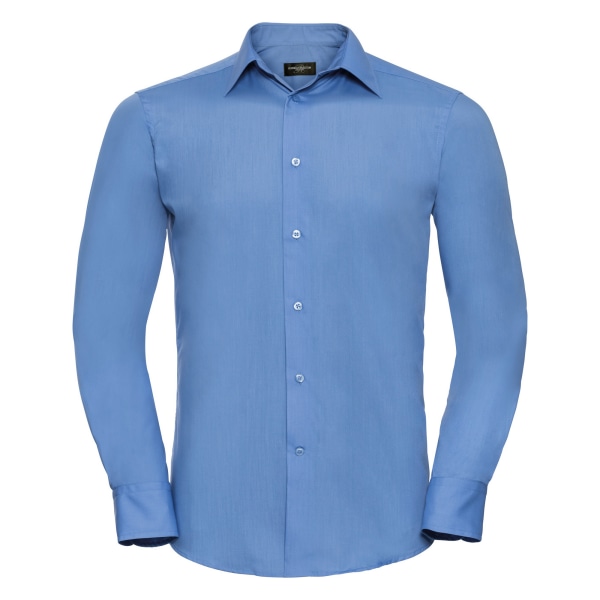 Russell Collection Herrskjorta med långa ärmar i polybomull, enkel skötsel, skräddarsydd Corporate Blue S