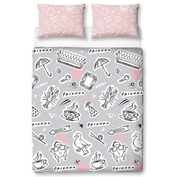 Friends Coffee Påslakan Set Enkelsäng Rosa/Grå/Vit Pink/Grey/White Single