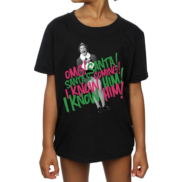 Elf Girls Santa´s Coming Bomull T-shirt 7-8 år Svart Black 7-8 Years