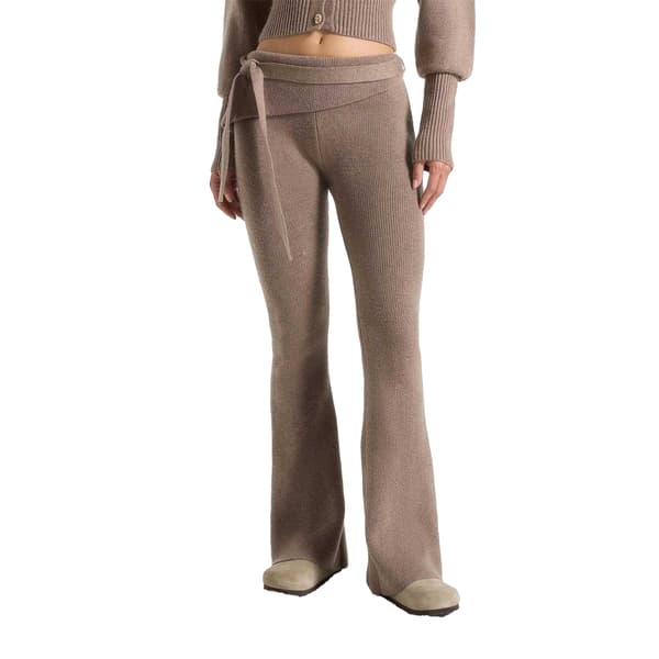 Maniere De Voir Stickade leggings med knytskärp, figurnära och utsvängda för dam Beige S