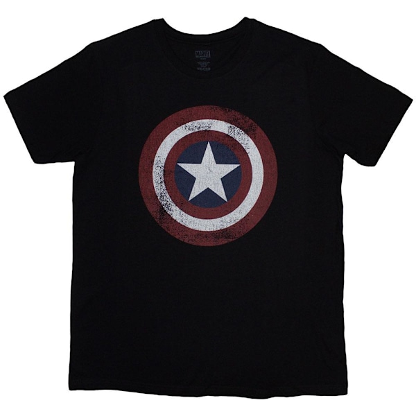 Marvel Comics Unisex Vuxen Captain America Distressed Shield T-shirt Black XL