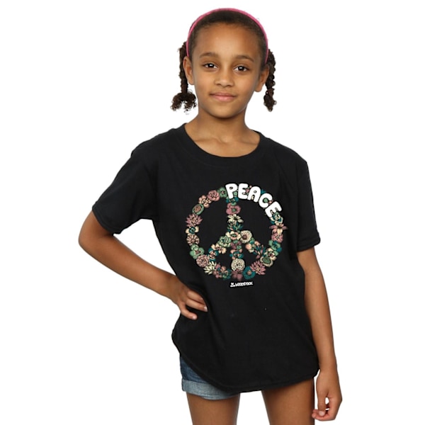 Woodstock Girls Floral Peace Bomull T-shirt 5-6 år Svart Black 5-6 Years