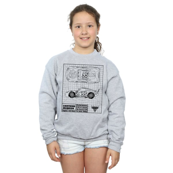 Disney Girls Cars Lightning McQueen Blueprint Sweatshirt 9-11 år Sports Grey 9-11 Years