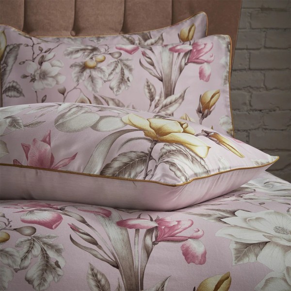 EW By Edinburgh Weavers Lavish Sateen Floral Housewife Pillowca Blush 75cm x 50cm