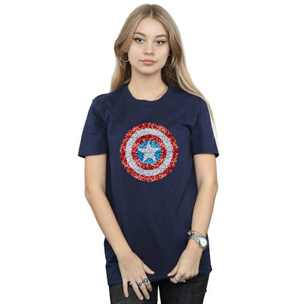 Marvel Dam/Damer Captain America Pixelated Shield Bomull Boyfriend T-Shirt XL Marinblå Navy Blue XL