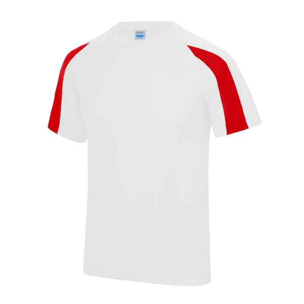 Just Cool Mens Contrast Cool Sports Plain T-Shirt 2XL Arctic Wh Arctic White/Fire Red 2XL