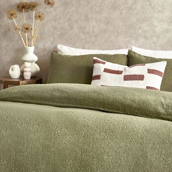 Yard Bouclé Textured Påslakan Set Enkelsäng Oliv Olive Single