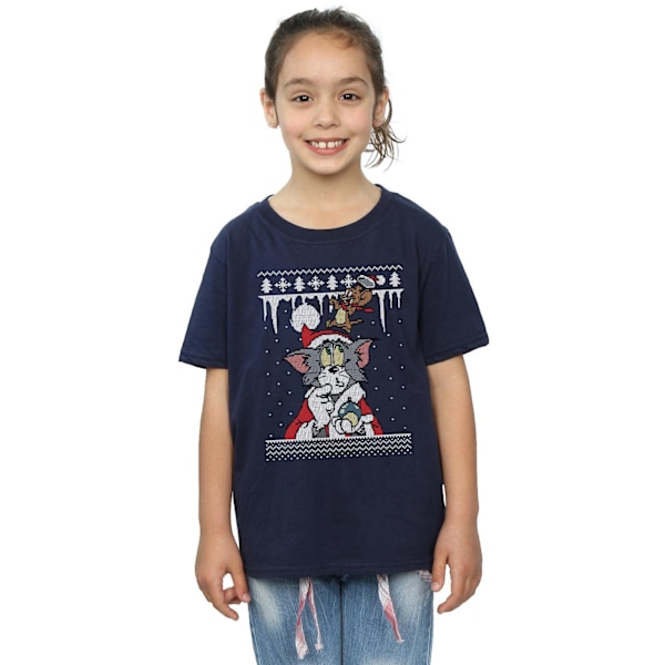 Tom And Jerry Girls Jul Fair Isle Bomull T-shirt 5-6 År Navy Blue 5-6 Years