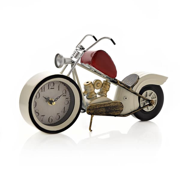 Hometime Mantel Klocka - Röd & Vit Motorcykel One Size Vit White One Size