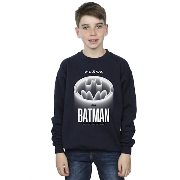 DC Comics Boys The Flash Batman Vit Logotyp Sweatshirt 12-13 År Navy Blue 12-13 Years