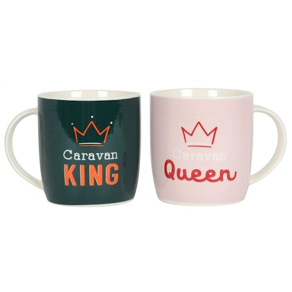 Something Different Caravan King And Queen Mugg Set En Storlek Dar Dark Green/Light Pink One Size