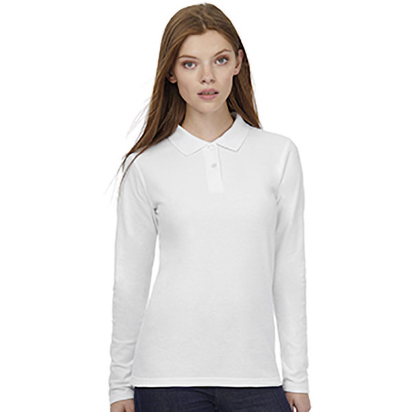 B&C ID.001 Dam/Dam Långärmad Polo XS Snow Snow XS