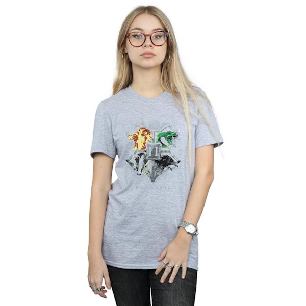 Harry Potter Dam/Kvinnor Hogwarts Målad Crest Bomull Pojkvän Sports Grey L