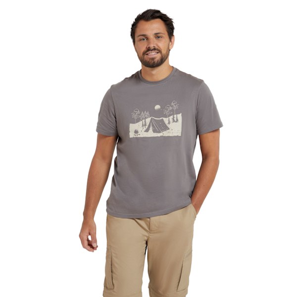 Mountain Warehouse Mens Camping Sketch Organic T-Shirt XXS Grå Grey XXS