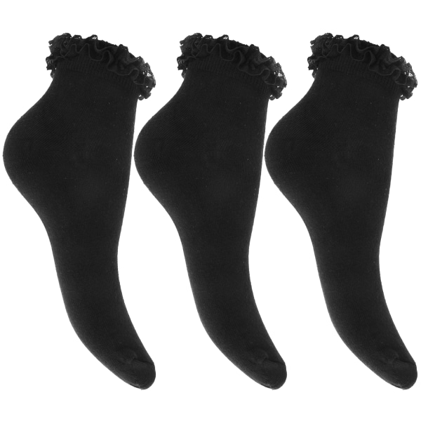 Skolstrumpor med volang för flickor (paket med 3) UK Sko 1 Black UK Shoe 12.5-3.5 , Euro 31-36 (Age: