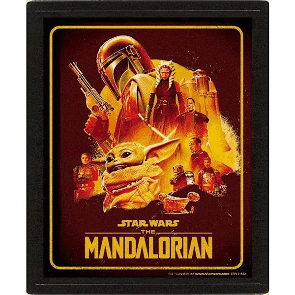 Star Wars: The Mandalorian 3D Inramad Konsttryck 10 tum x 8 tum Röd/Gul Red/Yellow 10in x 8in