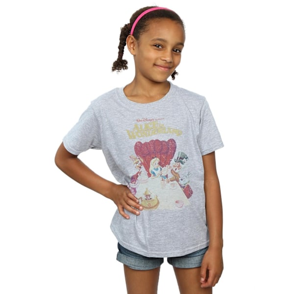 Disney Girls Alice In Wonderland Retro Poster Bomull T-Shirt 7- Sports Grey 7-8 Years