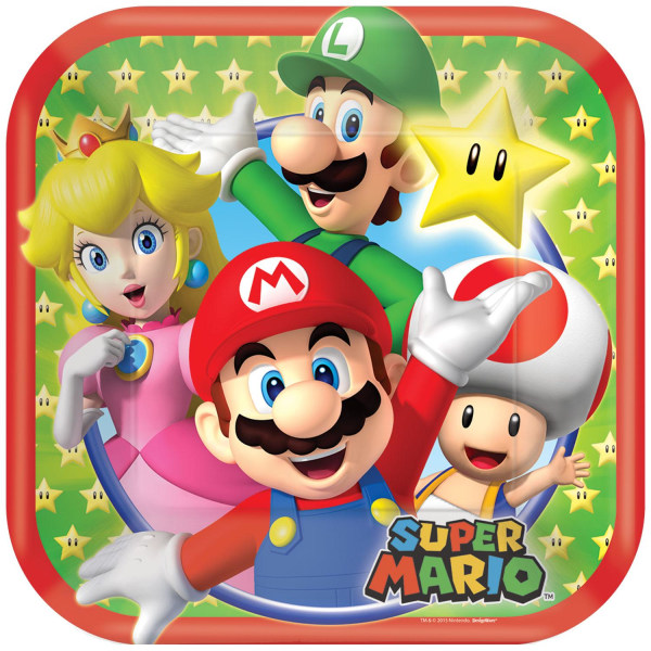 Super Mario Paper Square engångstallrikar (Pack med 8) One Size Multicoloured One Size