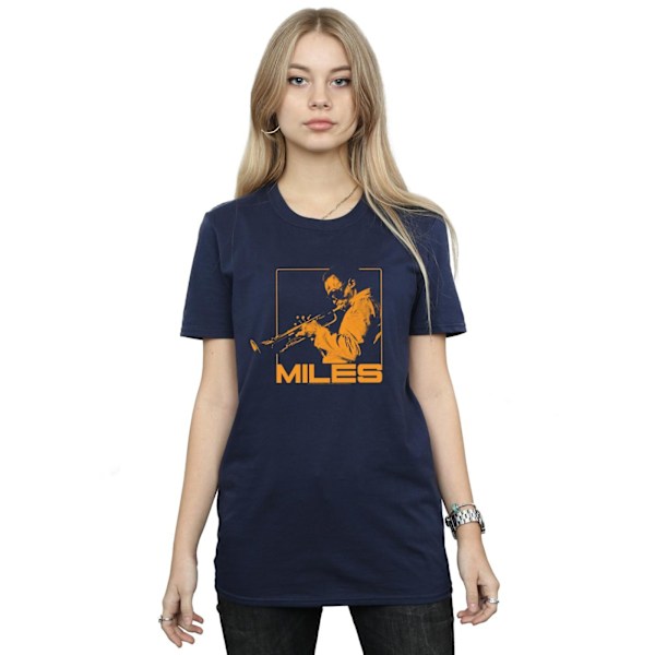 Miles Davis Dam/Kvinnor Orange Square Bomull Boyfriend T-Shir Navy Blue M