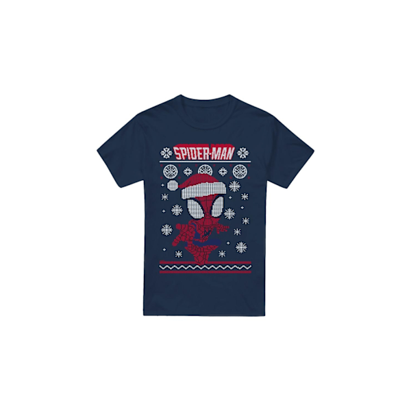 Spider-Man Herr Snöflinga Jul Tröja T-Shirt XXL Marinblå Navy XXL