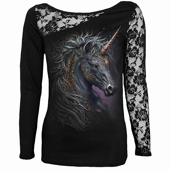 Spiral Direct Dam/Kvinna Celtic Unicorn Långärmad T-shirt Black XXL