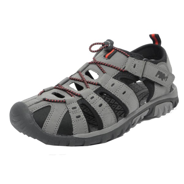 PDQ Mens Toggle & Touch Fastening Synthetic Nubuck Trail Sandal Dark Taupe/Orange 7 UK