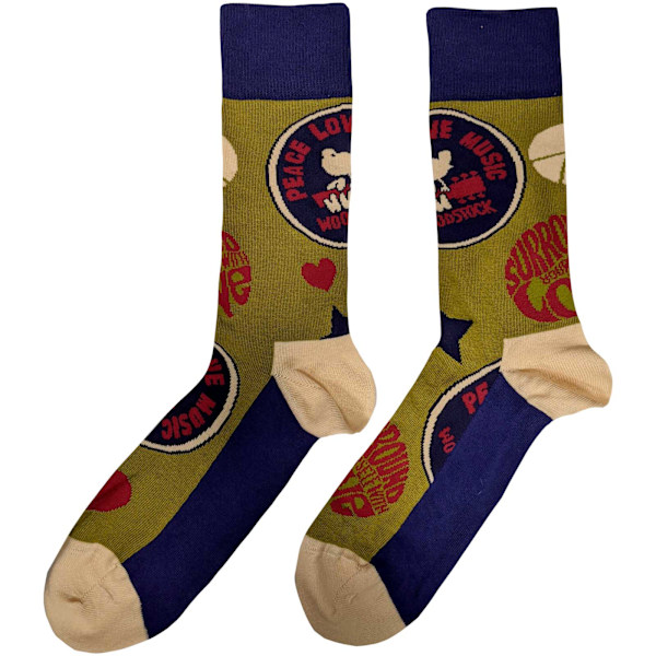 Woodstock Unisex Vuxen Peace - Love - Music Ankelstrumpor 7 UK-11 Green/Navy/Cream 7 UK-11 UK