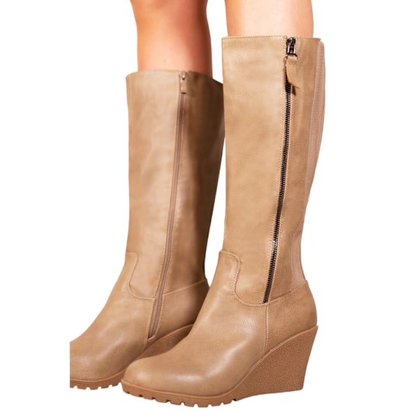 Where's That From Dam/Damer Lara Faux Läder Sido Dragkedja Kilklack Khaki 7 UK