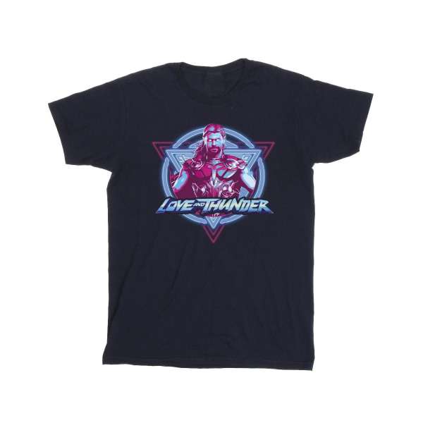 Marvel Girls Thor Love And Thunder Neon Badge Bomull T-shirt 5- Navy Blue 5-6 Years