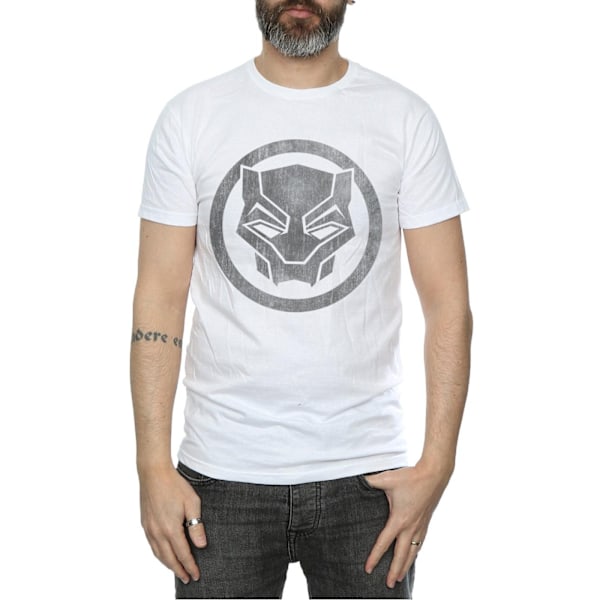 Svart Panther Herr Distressed Logo Bomull T-shirt XL Vit White XL