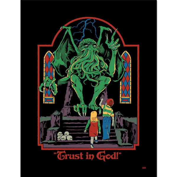 Steven Rhodes Trust In God Inramad affisch 40cm x 30cm Svart/Grå Black/Green/Red 40cm x 30cm