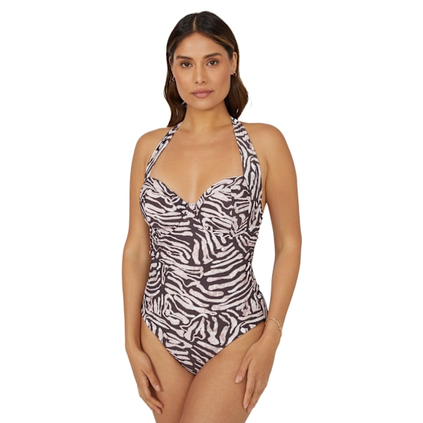 Underbar Zebra-mönstrad baddräkt med bygel för damer Brown/Pink 32DD