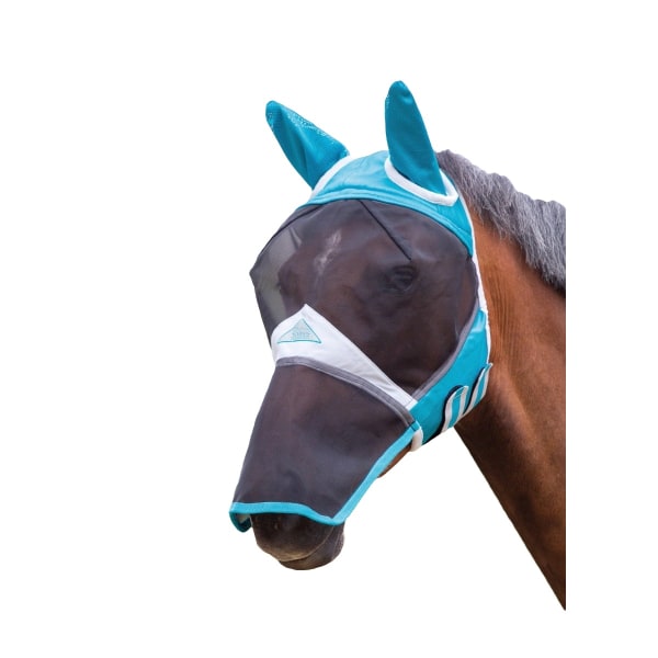 Shires Mesh hästflugmask med öron & näsa ponnykricka Teal Pony