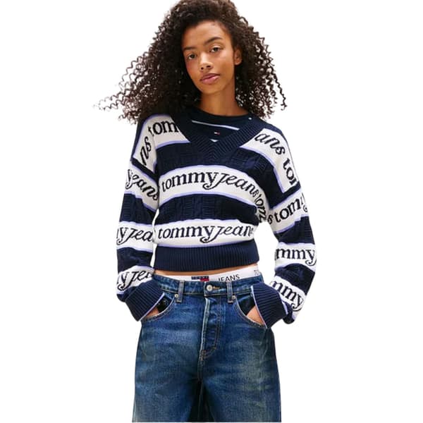 Tommy Jeans Randig V-ringad Topp för Dam 8 UK Marinblå/Vit Navy/White 8 UK