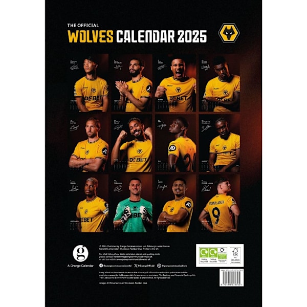 Wolverhampton Wanderers FC 2025 A3 Väggkalender One Size Svart Black/Yellow One Size