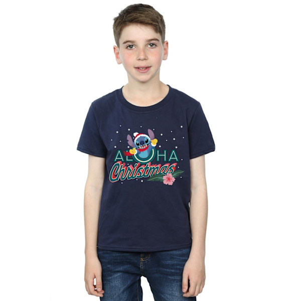 Disney Boys Lilo And Stitch Aloha Christmas T-Shirt 7-8 År N Navy Blue 7-8 Years