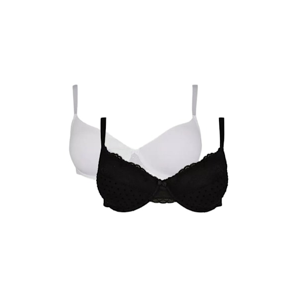 Vacker T-shirt-behå för damer/kvinnor (2-pack) 32DD svart/vit Black/White 32DD