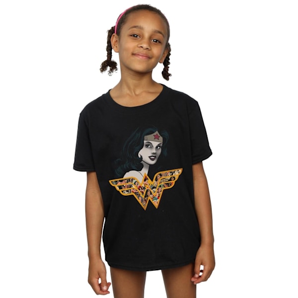 DC Comics Girls Wonder Woman Retro Collage Bomull T-shirt 7-8 år Black 7-8 Years