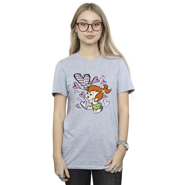 The Flintstones Dam/Damer Pebbles Love Love Love Bomull Pojkvän T-shirt Sports Grey L