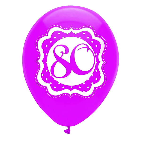 Latex prickiga 80-årsballonger (6-pack) En storlek rosa/vit Pink/White One Size