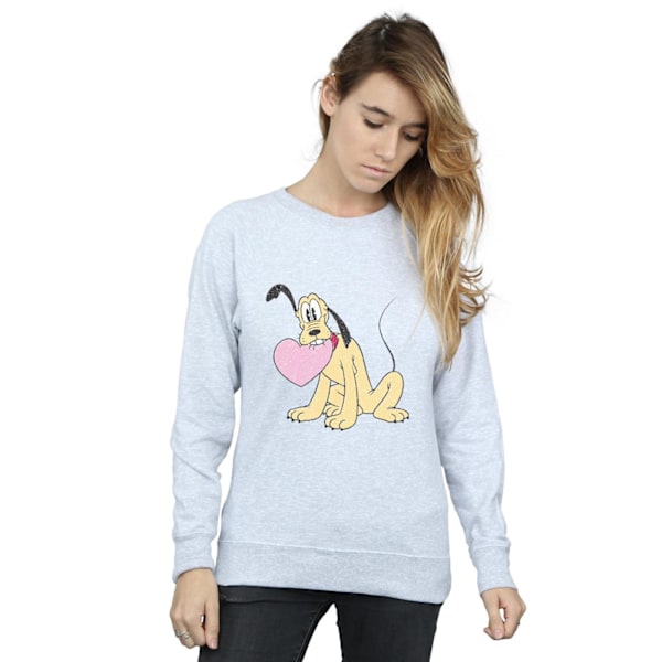 Disney Dam/Kvinnor Pluto Love Heart Sweatshirt XL Sports Grey Sports Grey XL