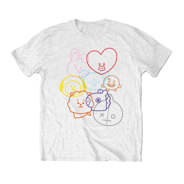 BT21 Unisex T-shirt för vuxna ansikten XXL Vit White XXL