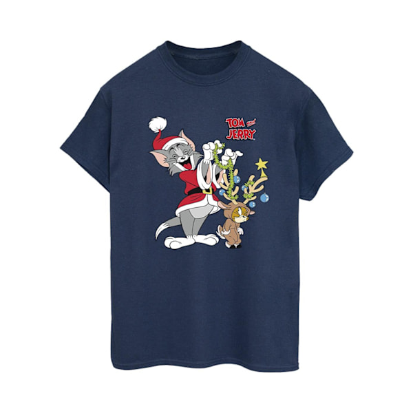 Tom & Jerry Dam/Damer Jul Ren Jultomte Bomull Boyfriend T-shirt Navy Blue 4XL