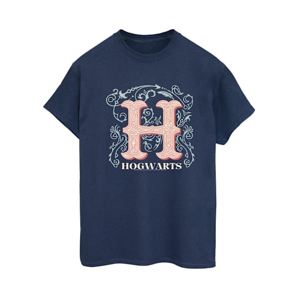 Harry Potter Dam/Damer Blommor H Bomull Boyfriend T-shirt 4 Navy Blue 4XL