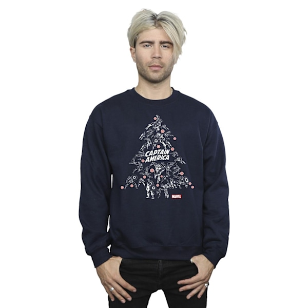 Marvel Herr Captain America Julgran Sweatshirt XXL Marinblå Navy Blue XXL