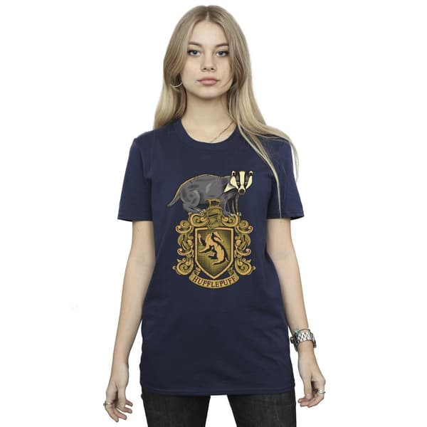 Harry Potter Dam/Dam Hufflepuff Sketch Crest Bomull Boyfr Navy Blue S