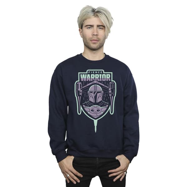 Star Wars Herr The Mandalorian Fierce Warrior Patch Sweatshirt Navy Blue XL